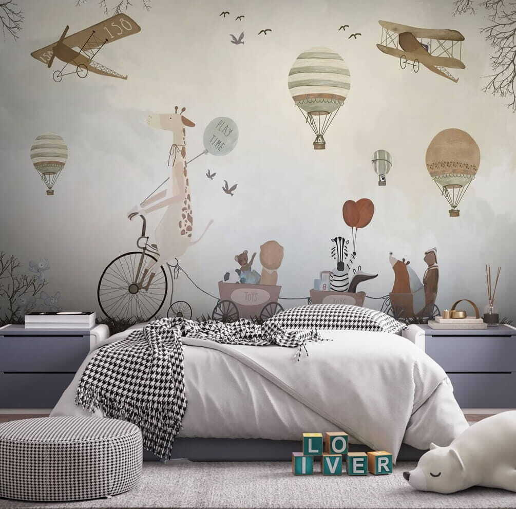 Mural of animals riding a train Mural of animals riding a train