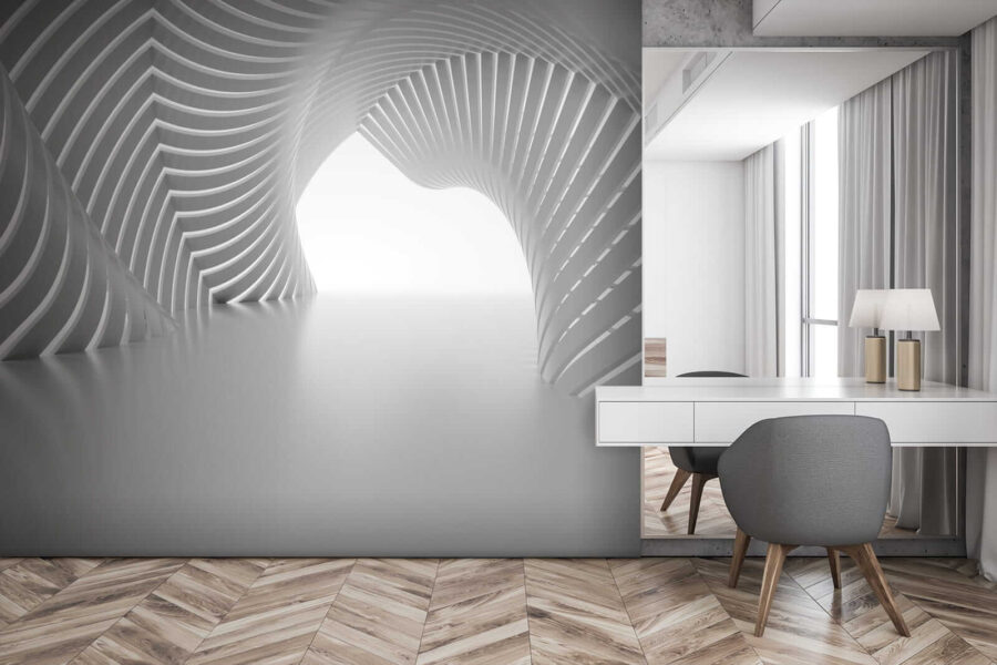 Fototapeta Bílý tunel se zakřivenými liniemi - Image 2