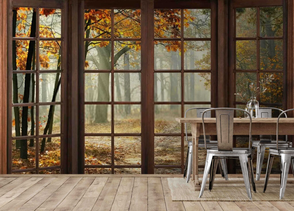 Window with trees and a path through it