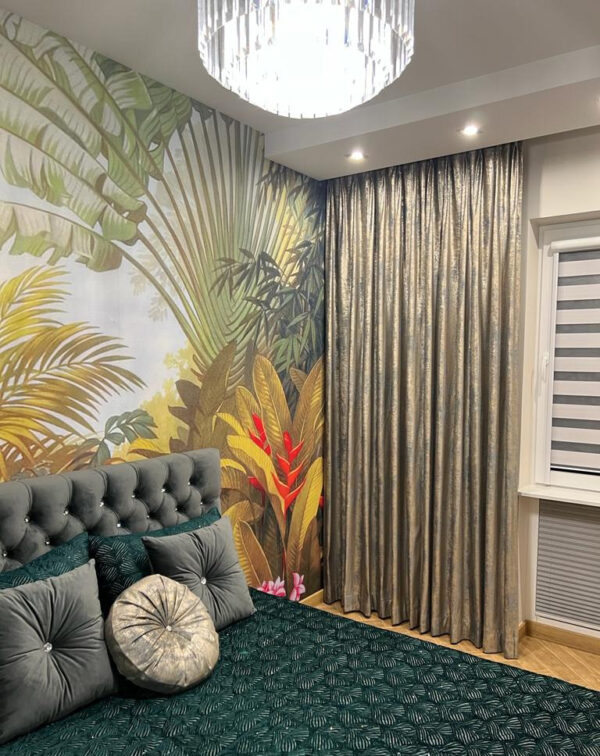 Painting of a forest with flowers