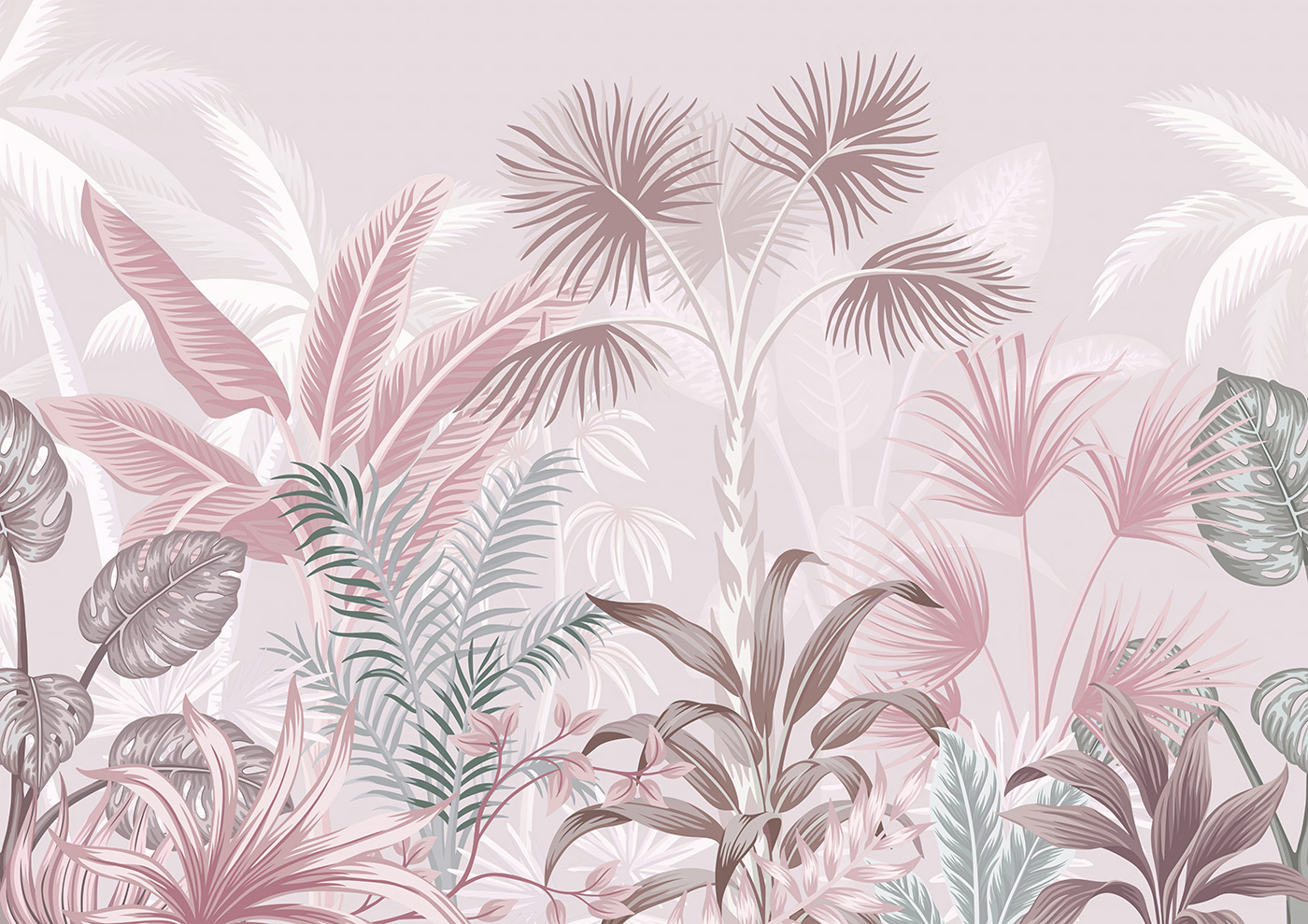 Tropical foliage in soft pastel hues