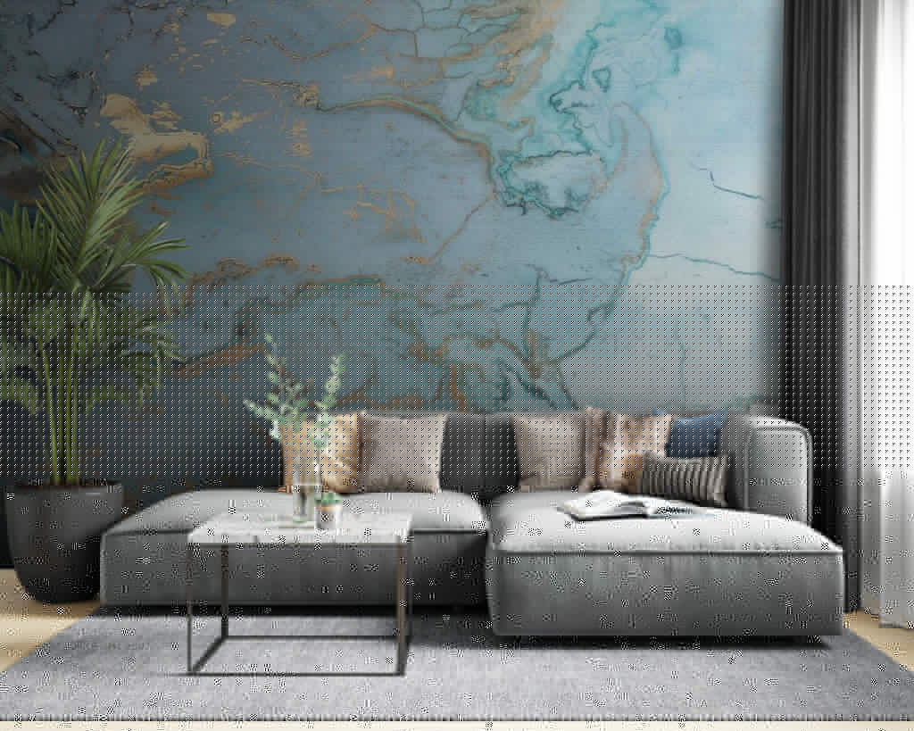 Elegant Abstract Aqua and Metallic Art