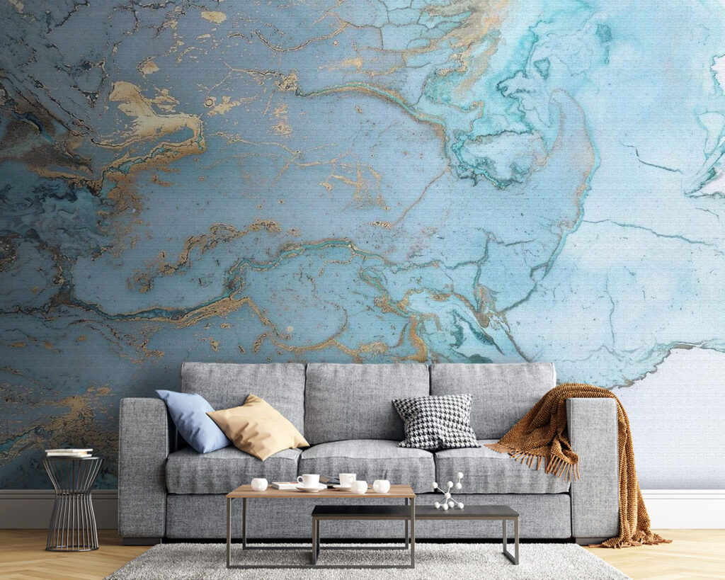 Elegant Abstract Aqua and Metallic Art