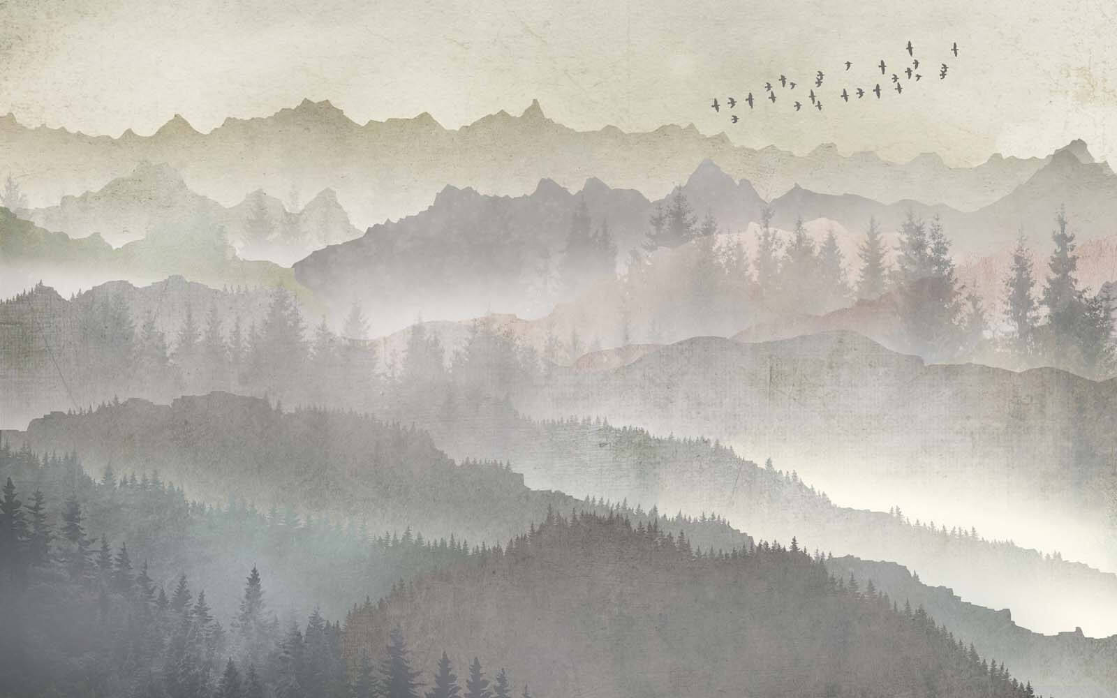 u09274p - Ptáci letící nad pohořím - tegory