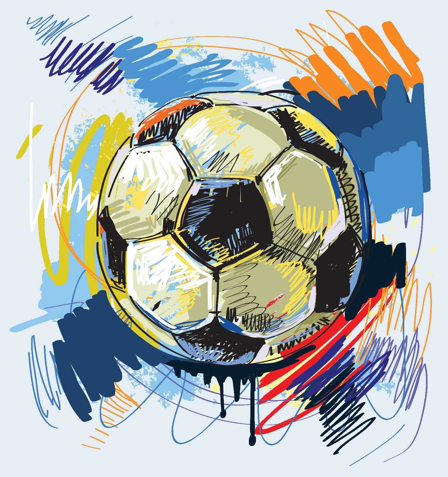 Football ball with colorful scribbles