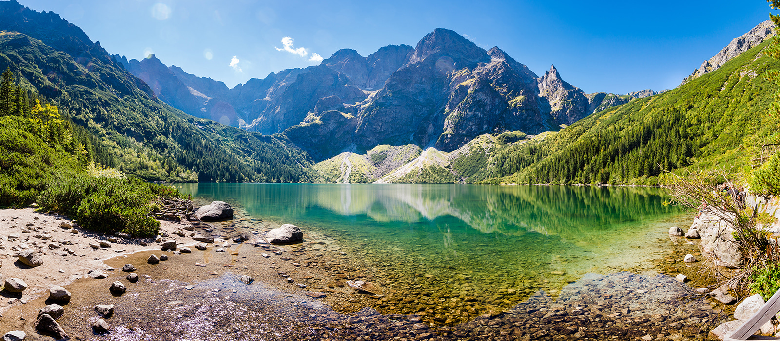 Lake with mountains in the background