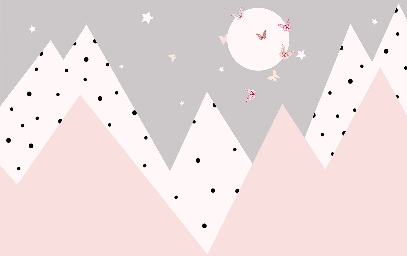 Pink and grey mountains with butterflies