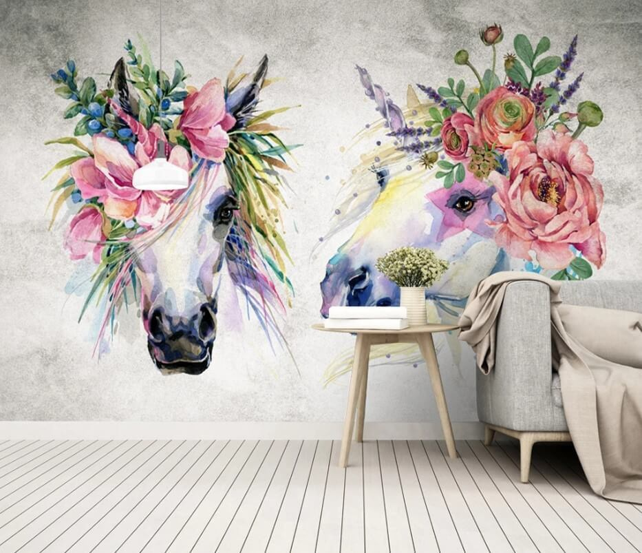 Couple of horses with flowers on their heads Couple of horses with flowers on their heads