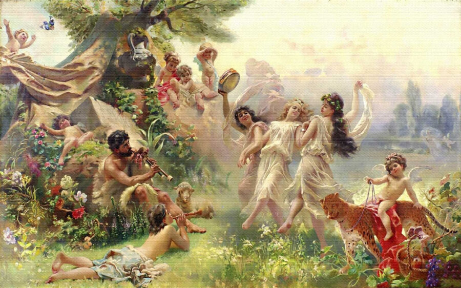 Malba lidí tančících v lese