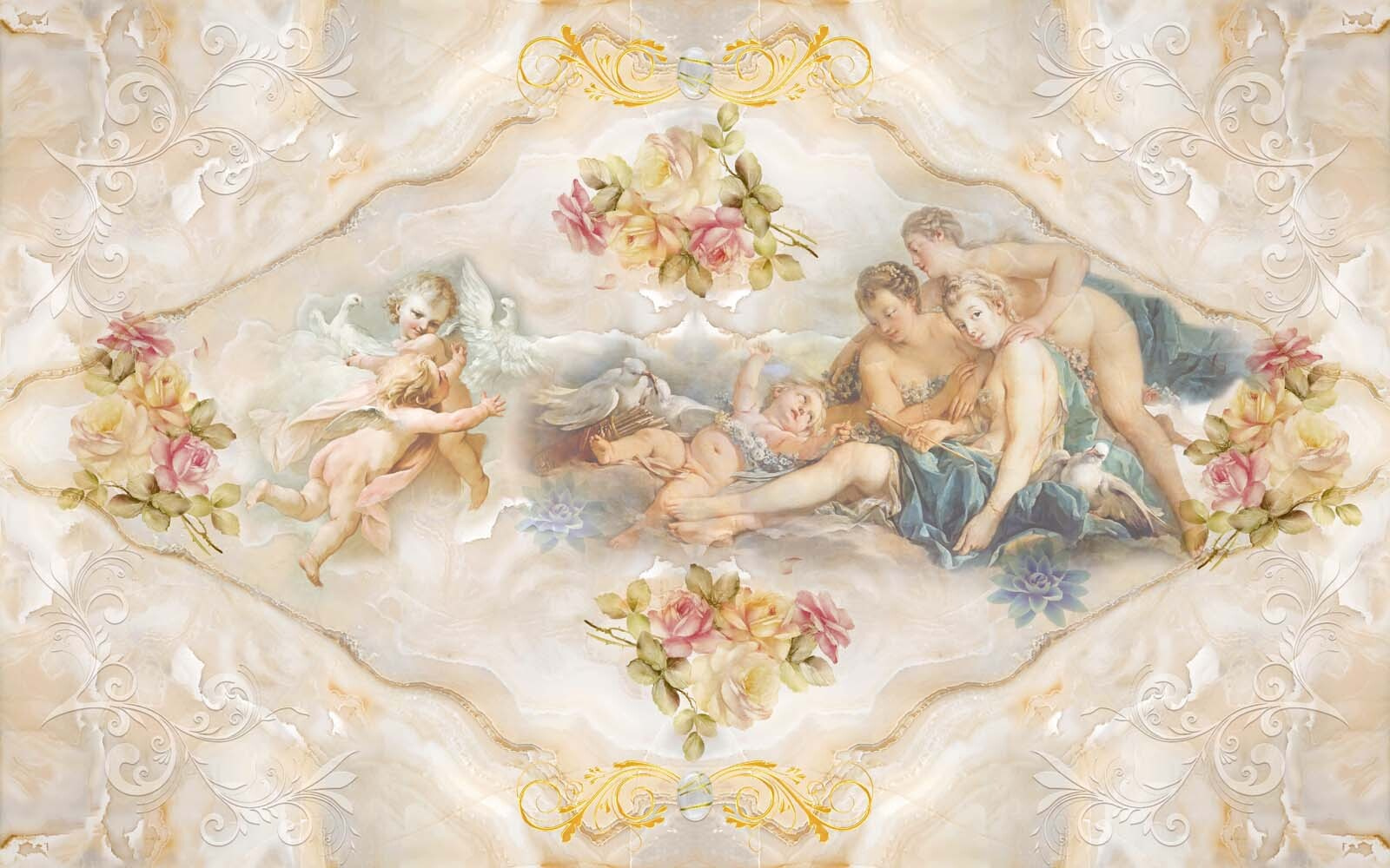 Painting of angels and flowers