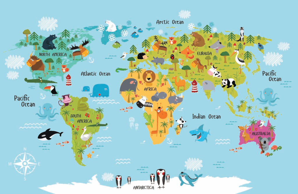 Mapa světa se zvířaty Mapa světa se zvířaty