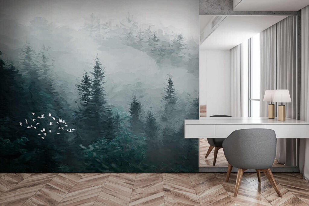 Mlžný les s poletujícími ptáky u23921pib3 1024x683 - Mlžný les s poletujícími ptáky - tegory