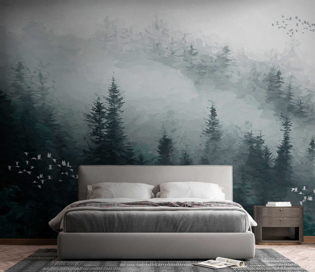 Mlžný les s poletujícími ptáky u23921pib4 1024x883 - Mlžný les s poletujícími ptáky - tegory