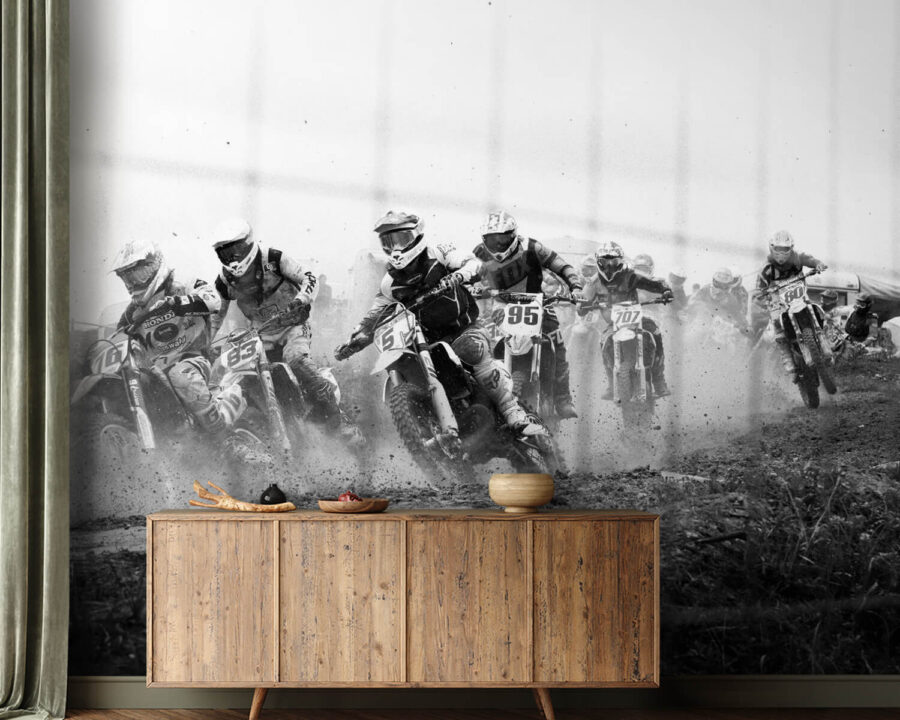 Fototapeta Skupina lidí na terénních motorkách