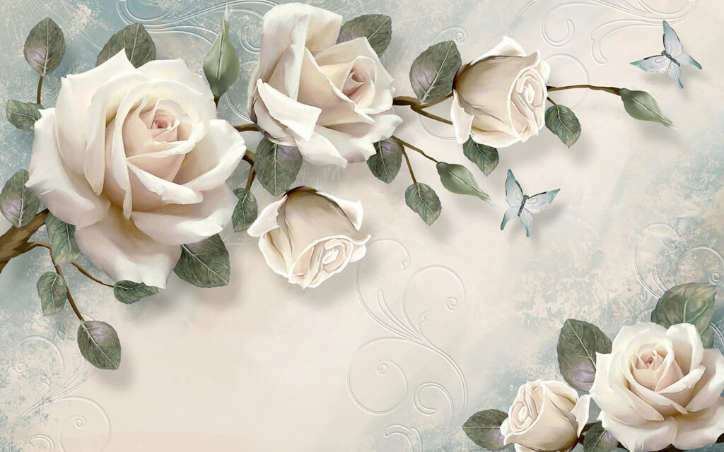 Delicate roses with soft butterflies