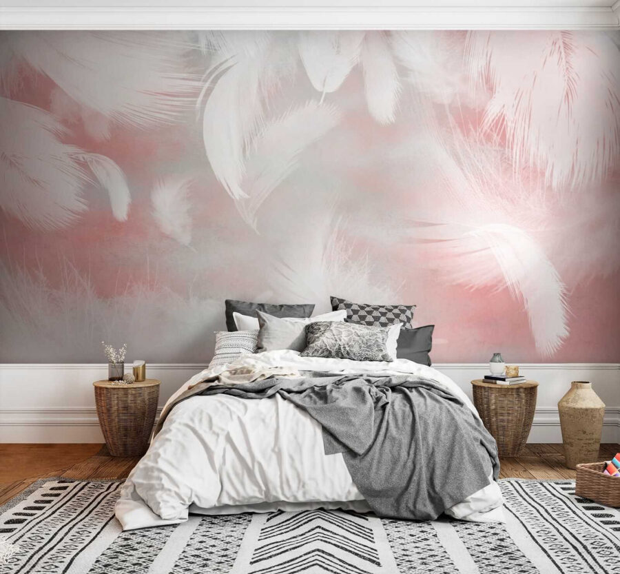 Fototapeta Bílá pírka na růžovém pozadí - Image 2