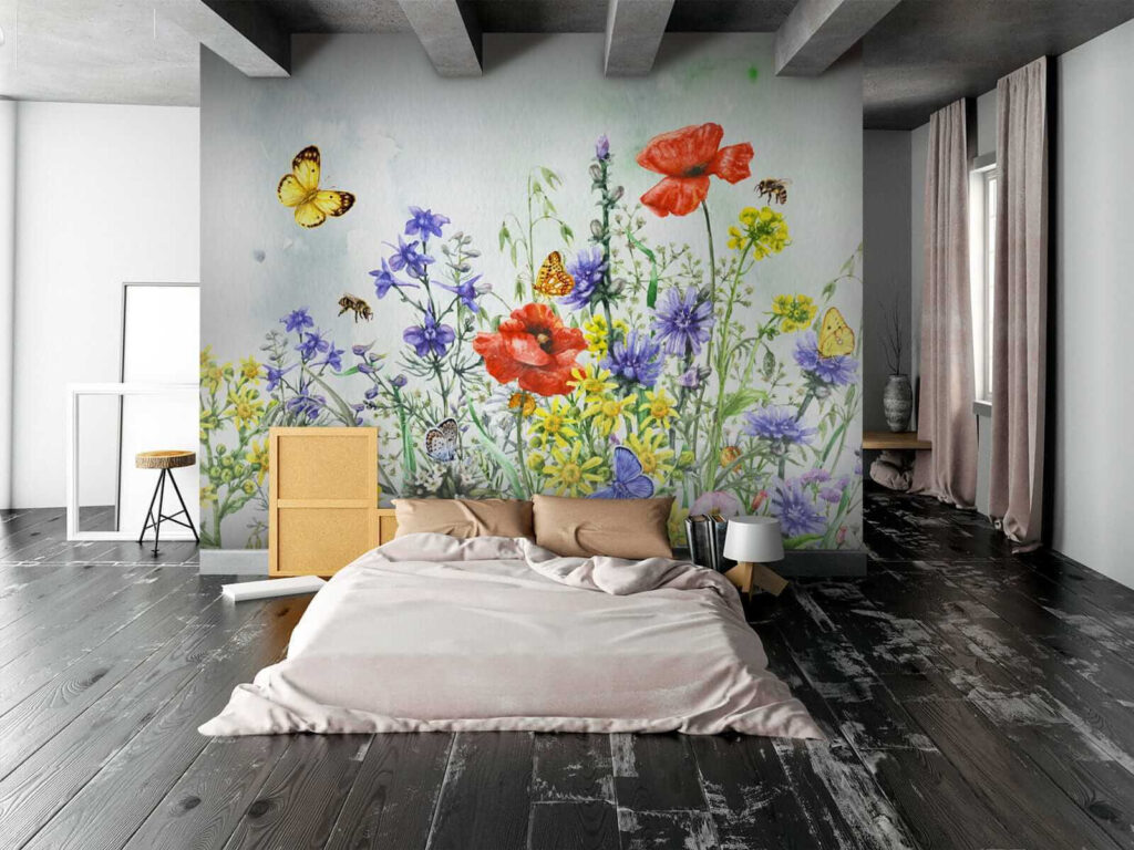 Painting of flowers and butterflies