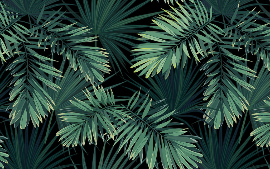 Tropical leaves on a dark background