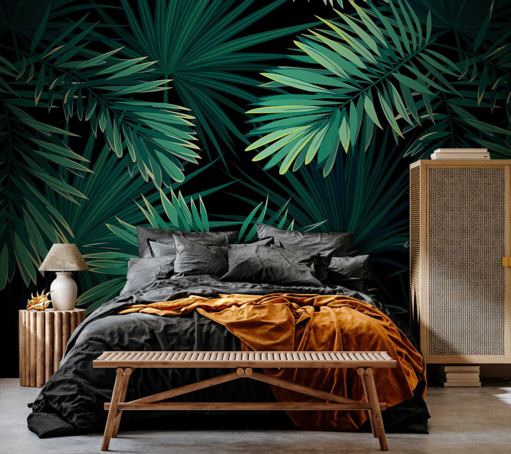 Tropical leaves on a dark background