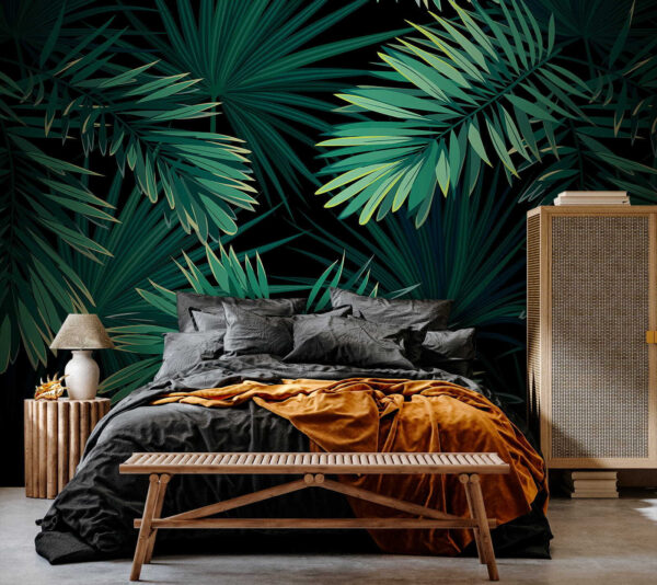 Tropical leaves on a dark background