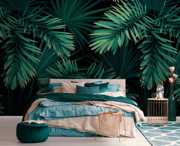 Tropical leaves on a dark background