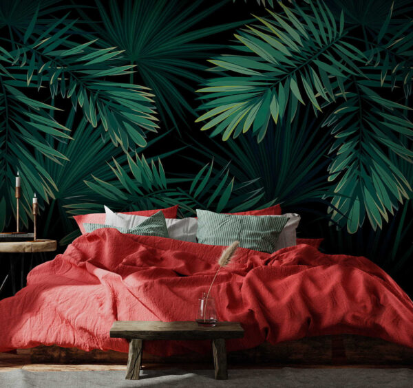 Tropical leaves on a dark background