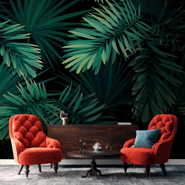 Tropical leaves on a dark background