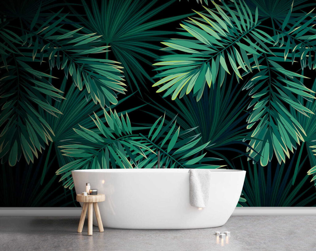 Tropical leaves on a dark background