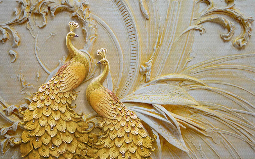 Elegantní pávi v ornamentálním reliéfu Elegantní pávi v ornamentálním reliéfu
