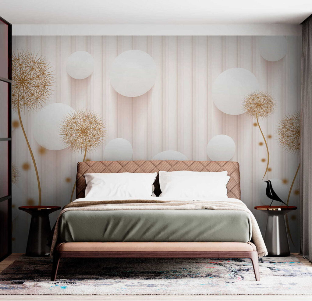 White circles and dandelions on a white background White circles and dandelions on a white background