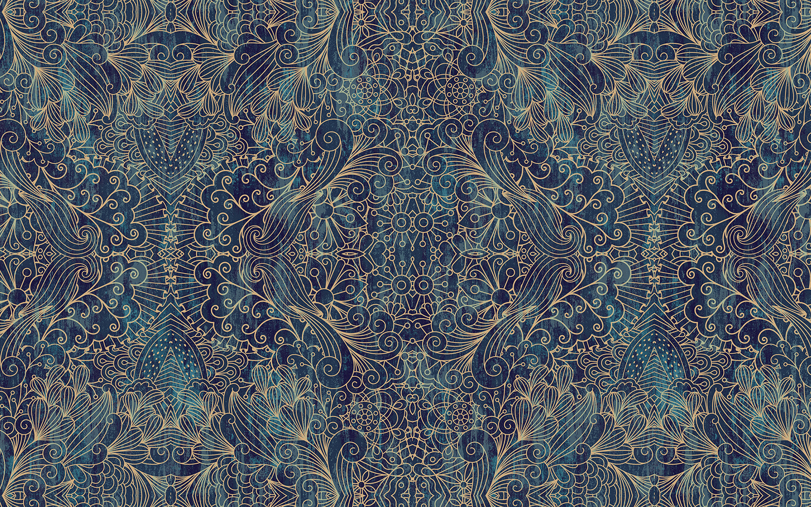 Intricate blue symmetrical floral design