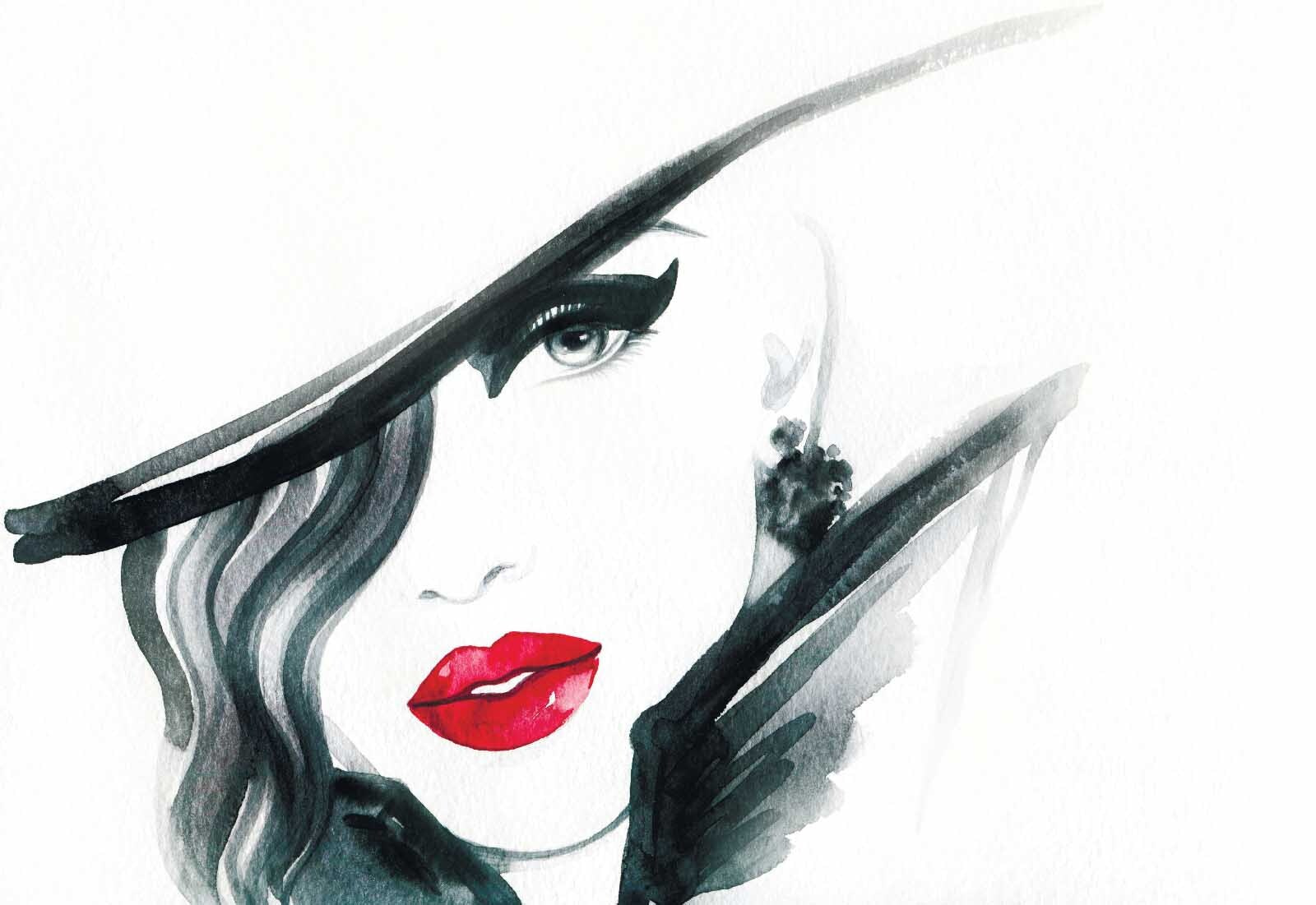 Woman with red lips and black hat Woman with red lips and black hat