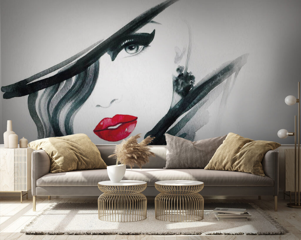 Woman with red lips and black hat Woman with red lips and black hat