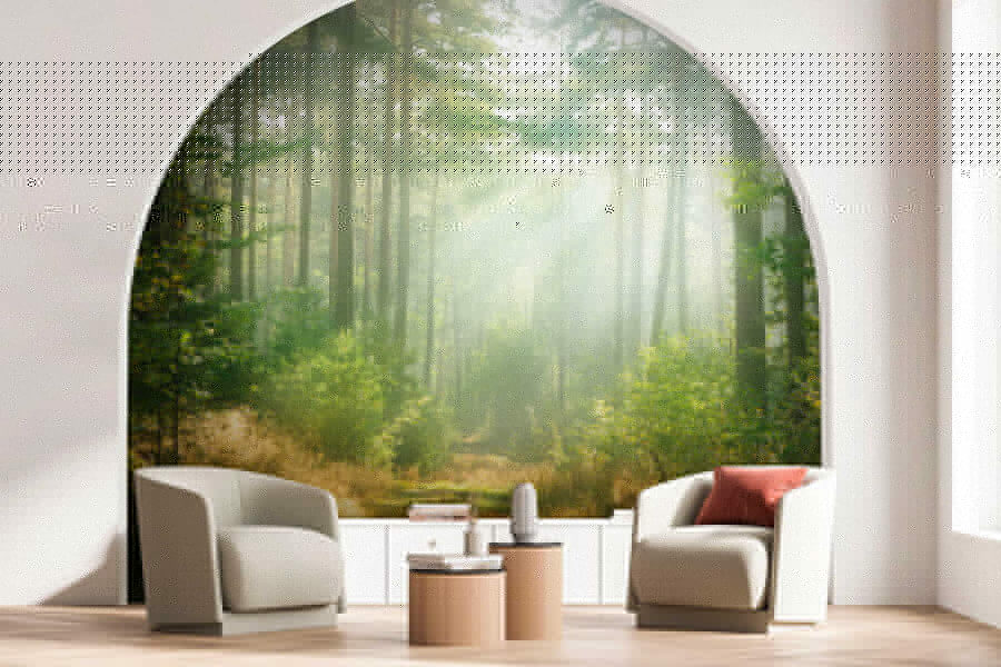 Fototapeta Cesta lesem se stromy a keři