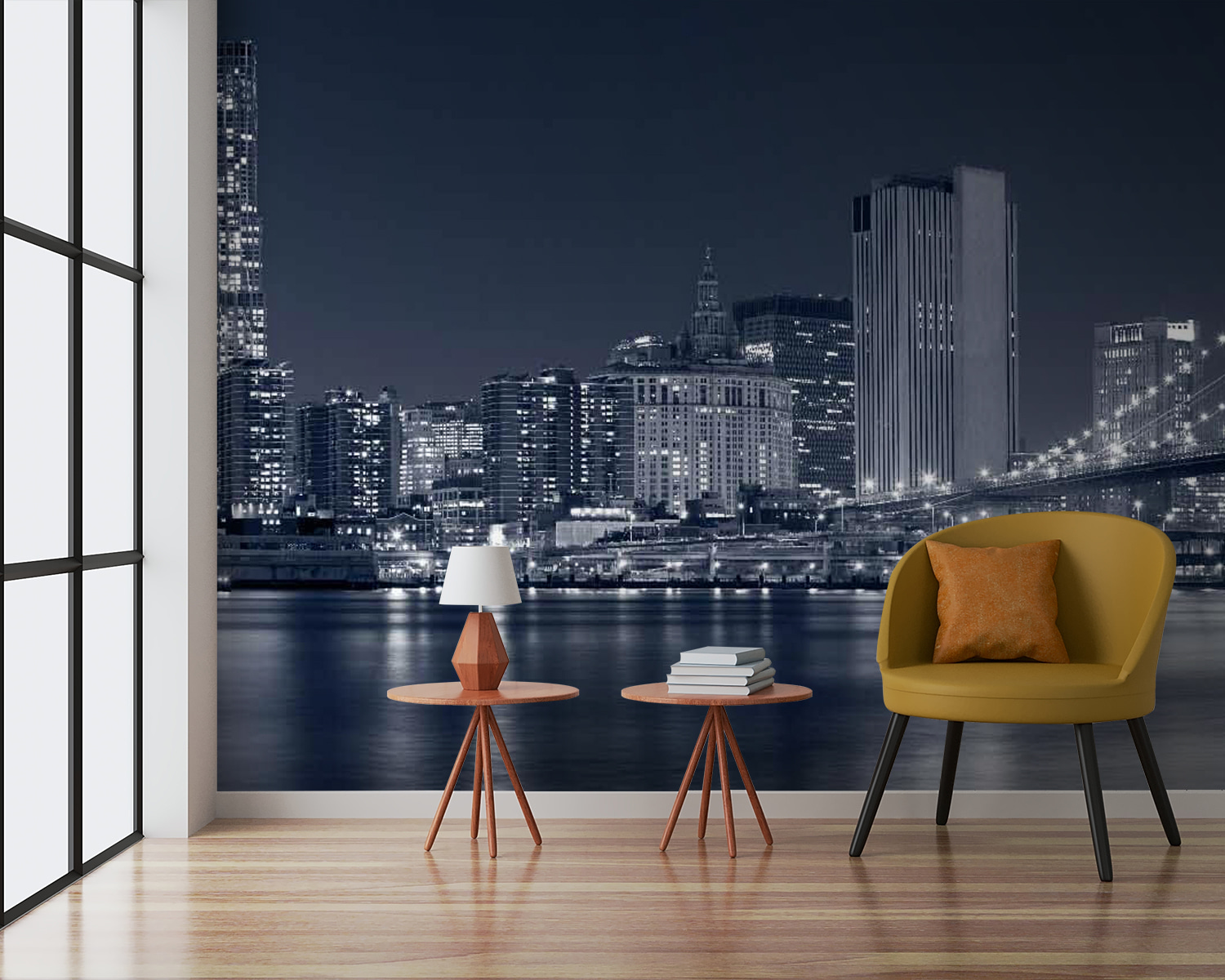 City skyline at night with a bridge over water City skyline at night with a bridge over water