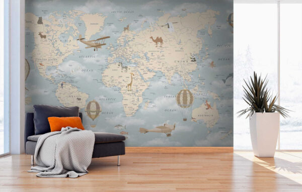 Mapa světa s různými zvířaty a ptáky Mapa světa s různými zvířaty a ptáky