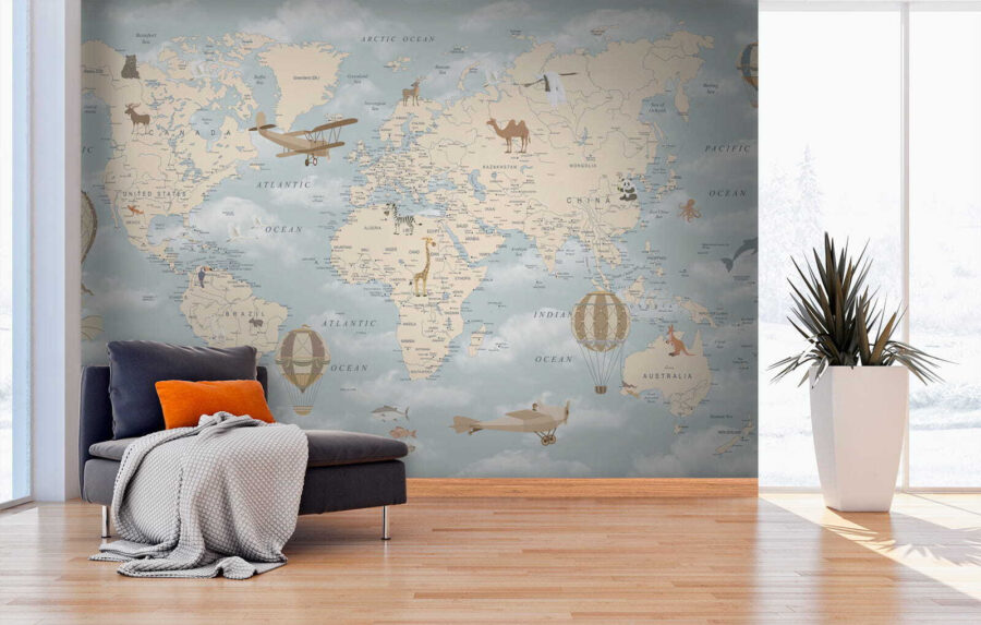 Mapa světa s různými zvířaty a ptáky Mapa světa s různými zvířaty a ptáky