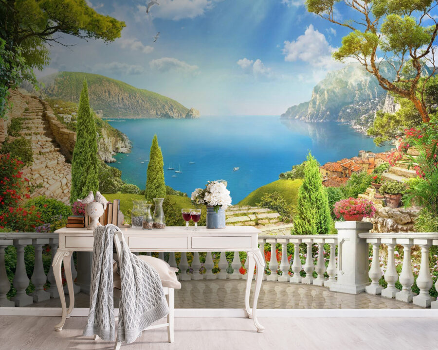 Fototapeta Balkon s výhledem na jezero a stromy - Image 4