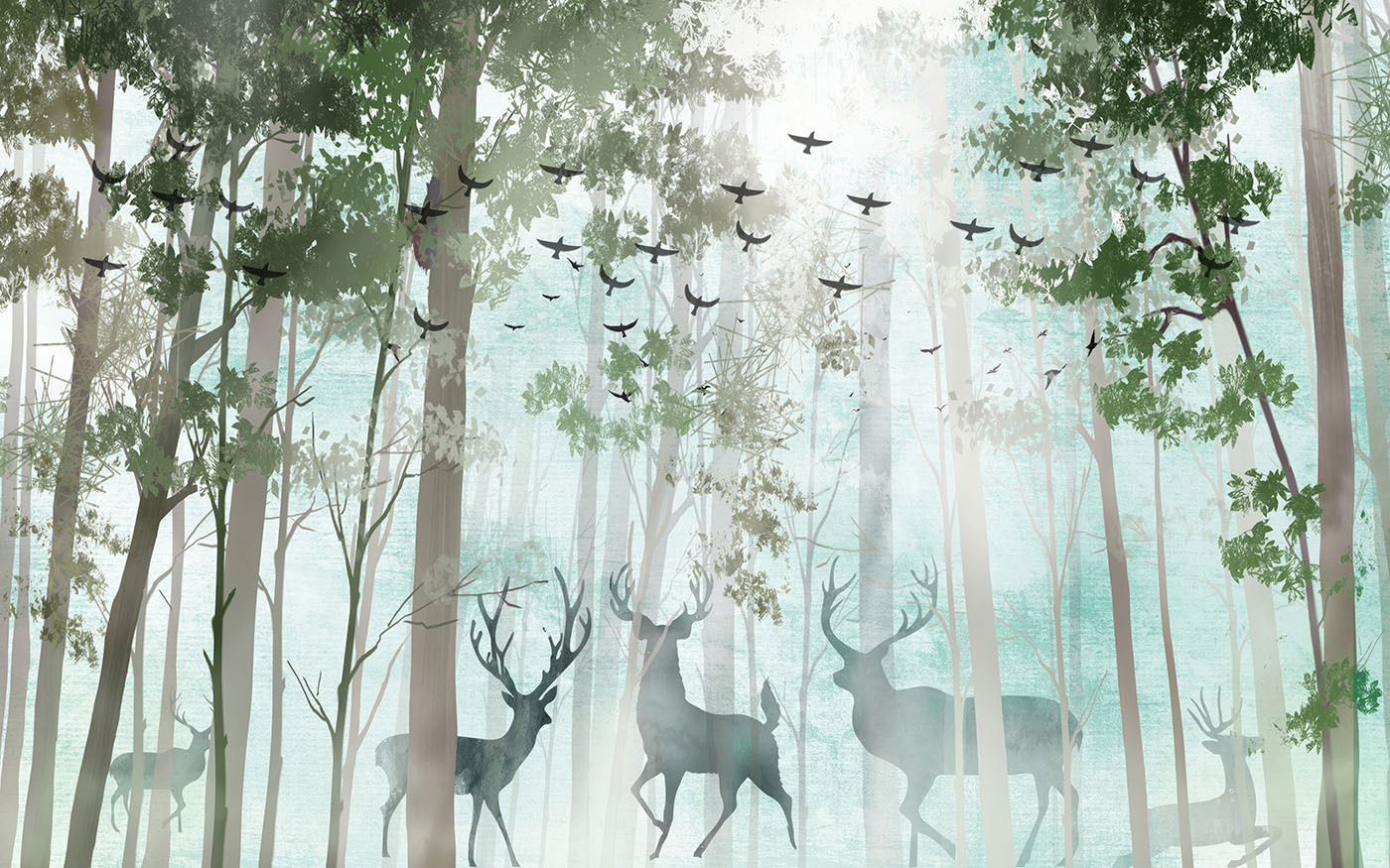 Group of deer in a forest