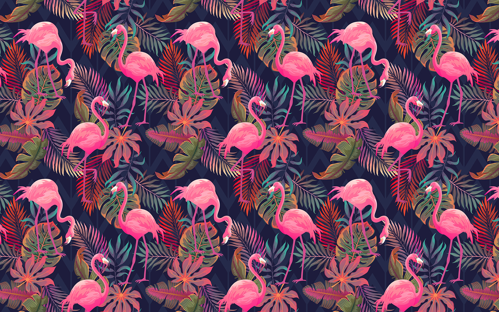 A pattern of pink flamingos and leaves A pattern of pink flamingos and leaves