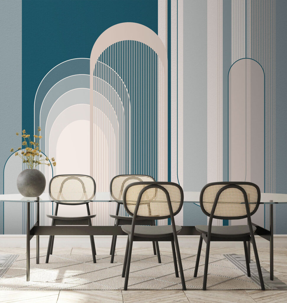 Blue and white art deco pattern