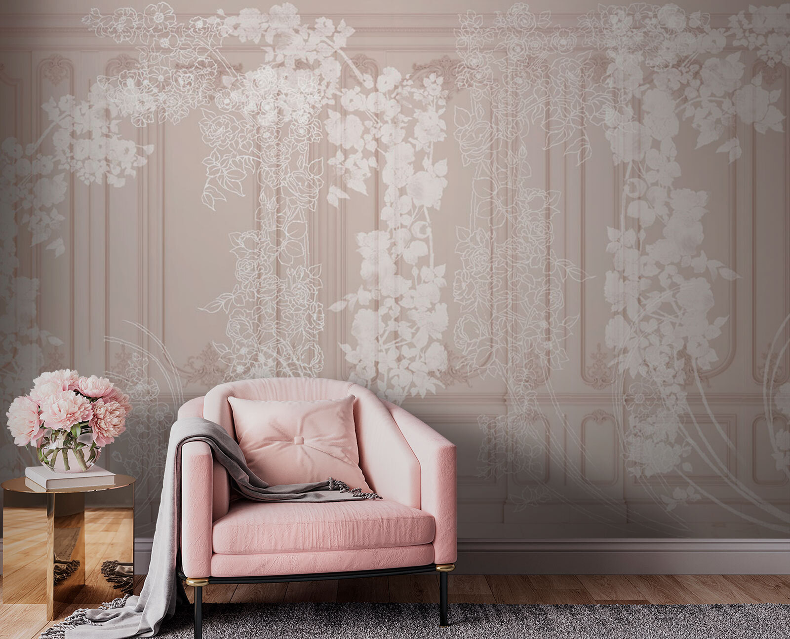 White curtain with flowers