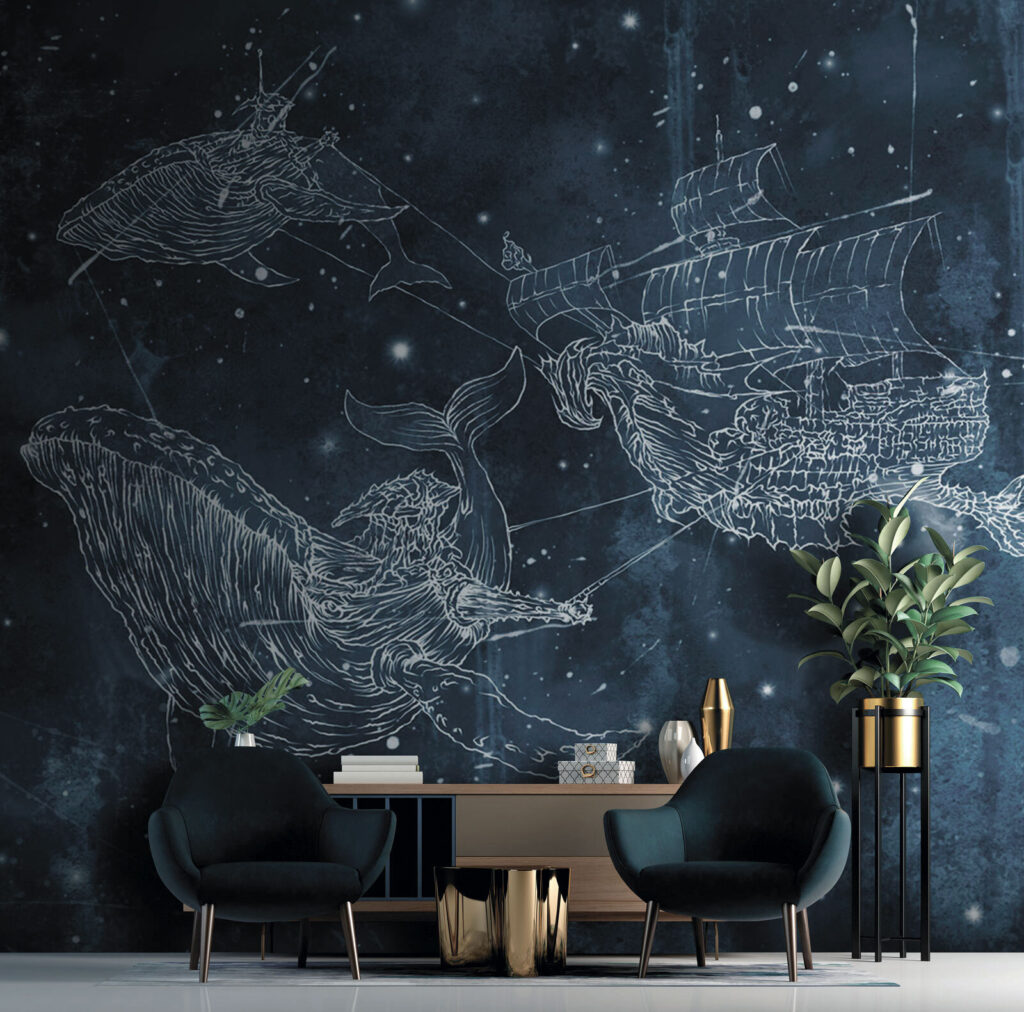 Drawing of a whale and a ship Drawing of a whale and a ship