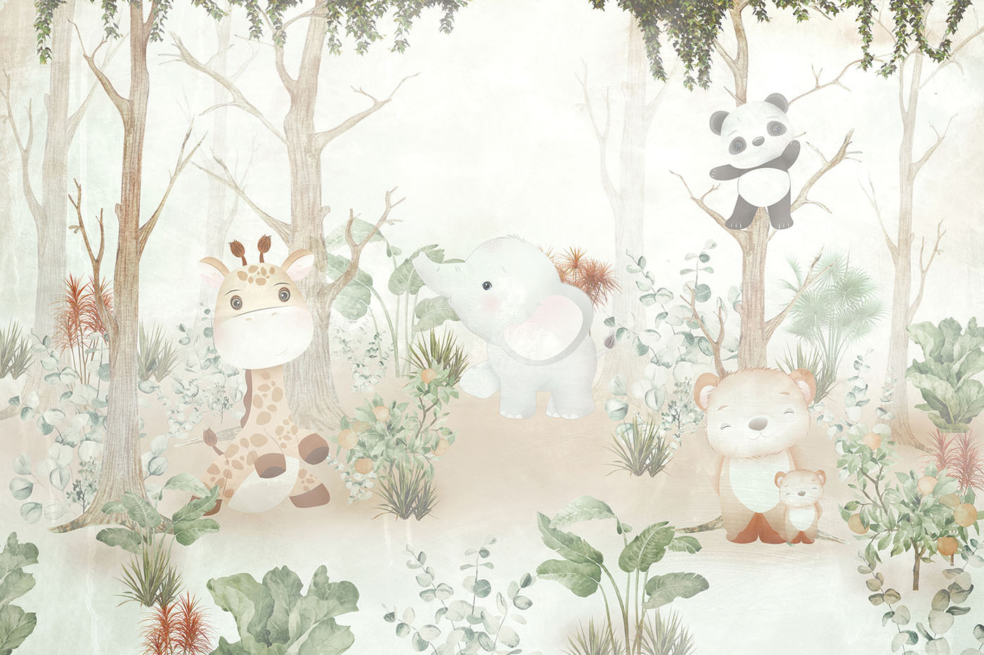 Wallpaper with animals in the forest