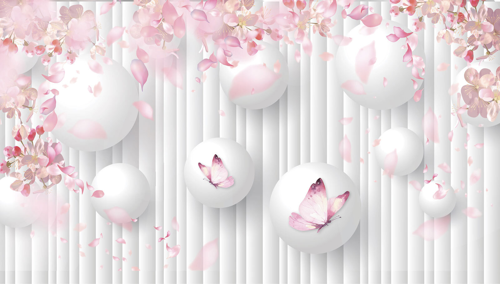 u74222p - Skupina bílých koulí s růžovými motýly - tegory