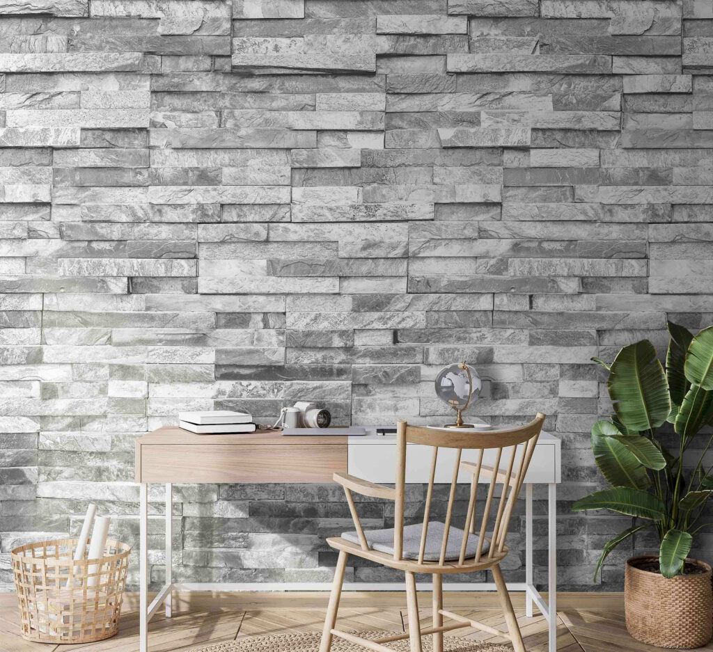 Textured stone wall in monochrome design