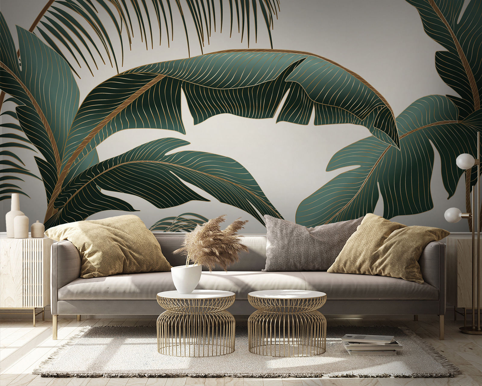 Tropical leaves on a light background