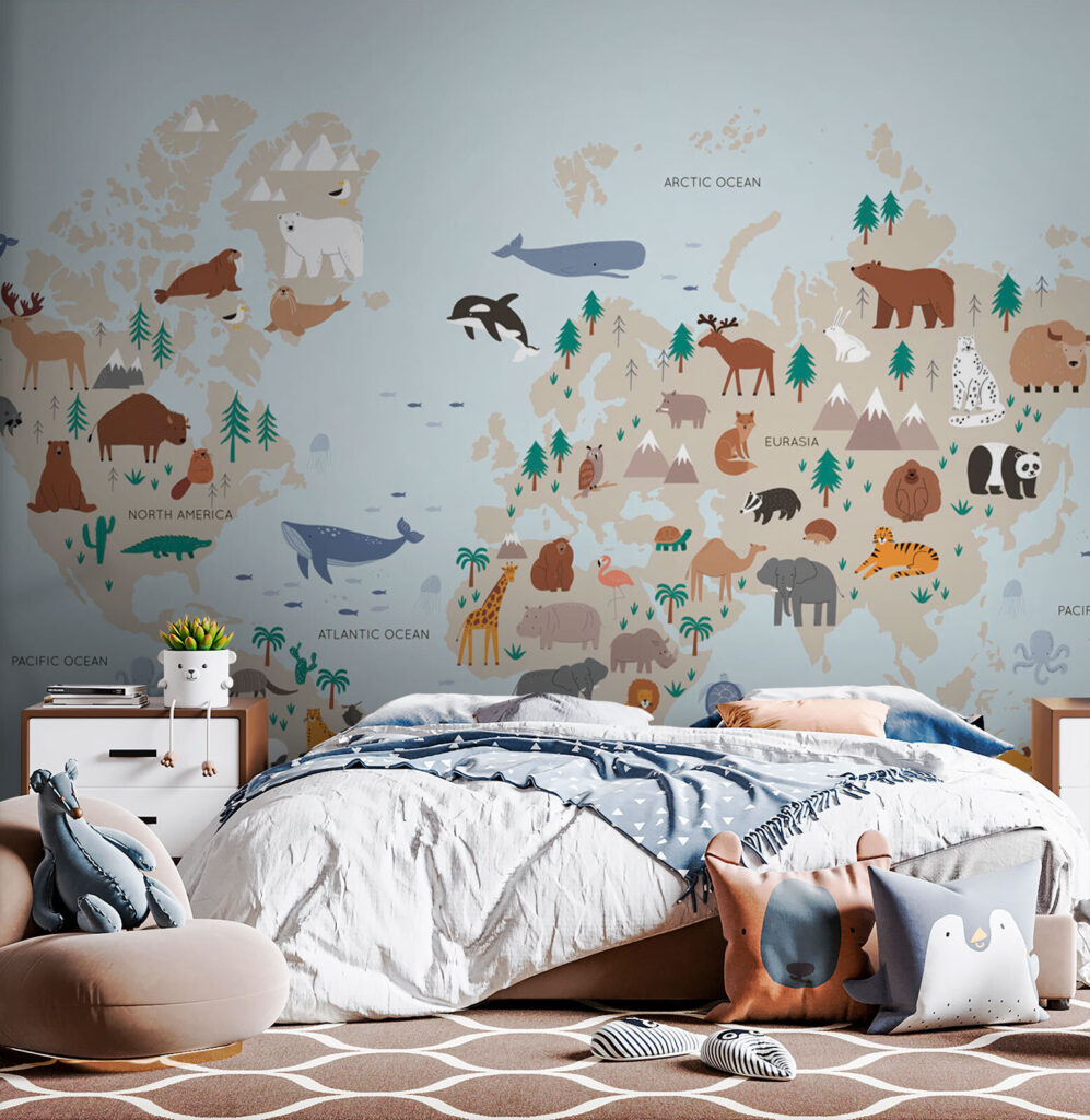 Map of the world with animals Map of the world with animals