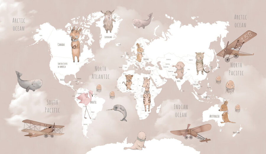 Fototapeta Mapa světa se zvířaty - Image 3