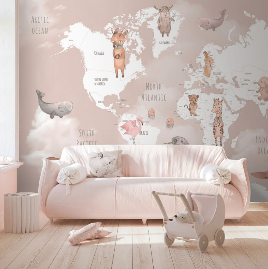 Fototapeta Mapa světa se zvířaty